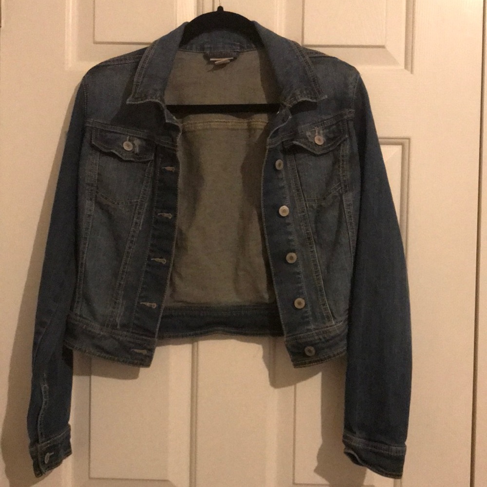 Cropped dark jean jacket